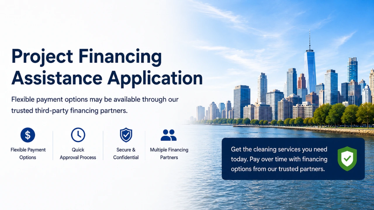 Project Financing Assistance Application — flexible payment options may be available through our trusted third-party financing partners. Flexible payment options, quick approval process, secure and confidential, multiple financing partners. Get the cleaning services you need today and pay over time.